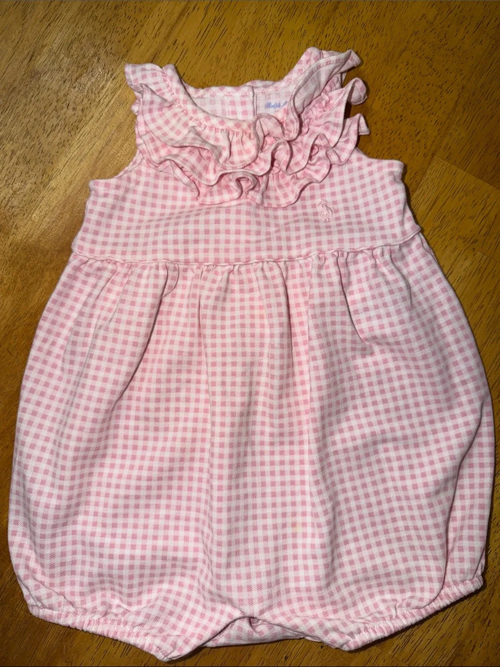 Polo by Ralph Lauren Pink Gingham Ruffle Bubble Romper